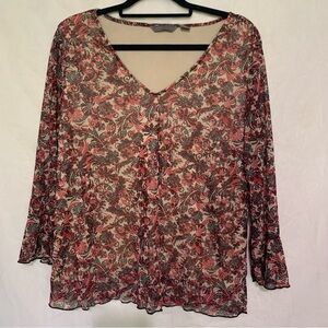 Investments women's 3/4 sleeved blouse, semi-sheer material, Lined, a V-neck XL